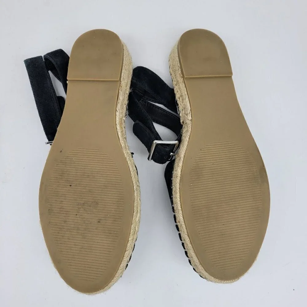 Steve Madden Sandals Womens 6.5 M Lesko Strappy Espadrille Black Suede Flats